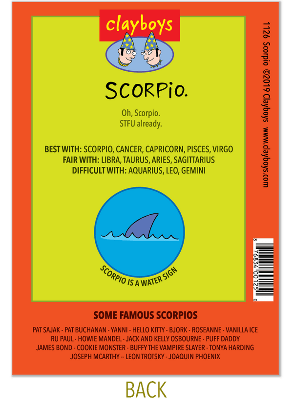 1126 Scorpio Astrology and Any Occasion Card from Clayboys Clayboys Cards