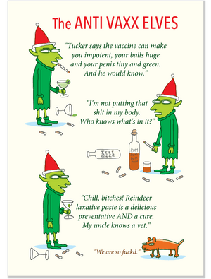 1092 Anti Vaxx Elves (Christmas card)